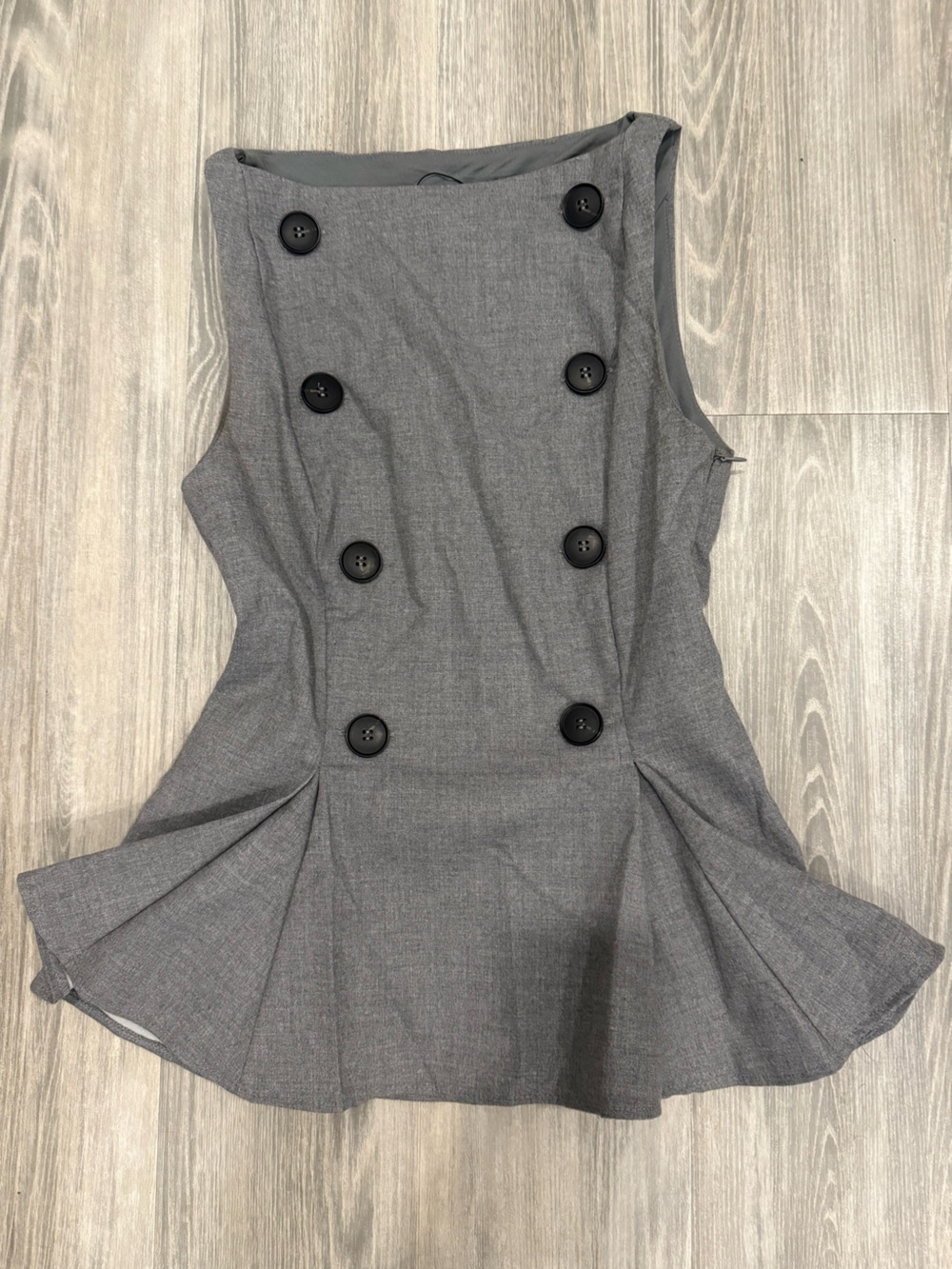 Sleeveless Double-Breasted Gray Peplum Dress